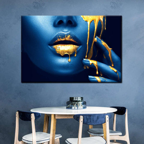 Blue & Gold Drip - Acrylic Wall Art
